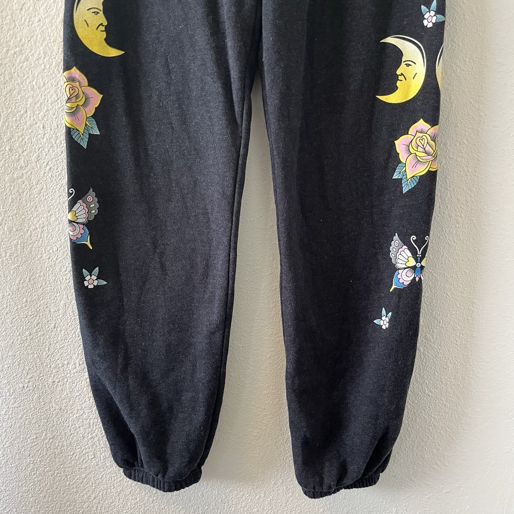 Wildfox Flash Sommers Sweatpants Joggers Size Small Dark Gray Moon Bird Floral - Picture 3 of 12